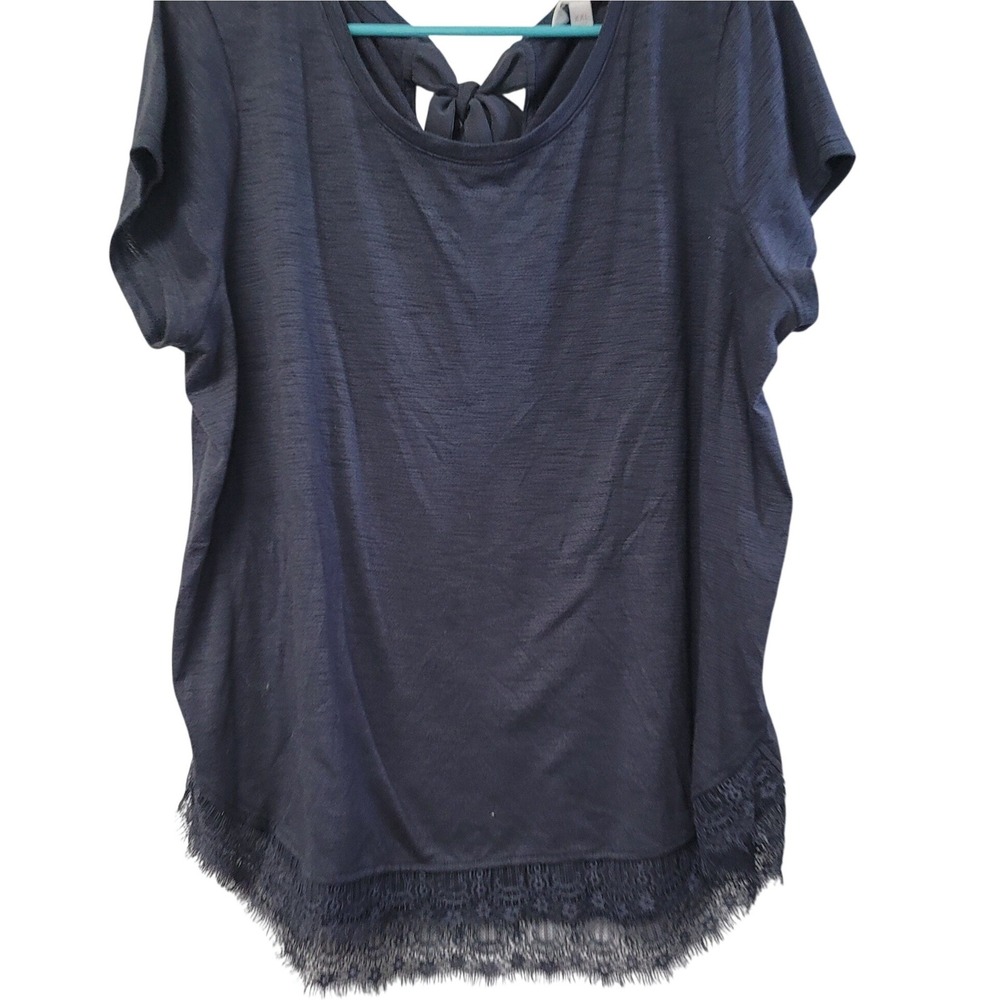 LC Lauren Conrad Navy Blue Lace Trim Tie Back Short Sleeve Top XXL